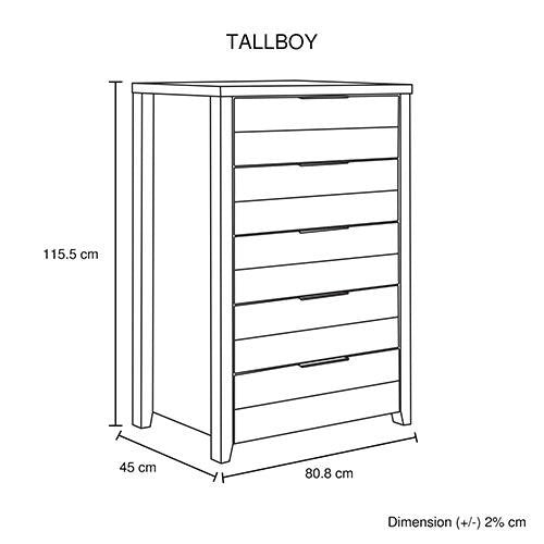 Cielo Tallboy Bedroom Drawer Cabinet Oak - Bedzy Australia