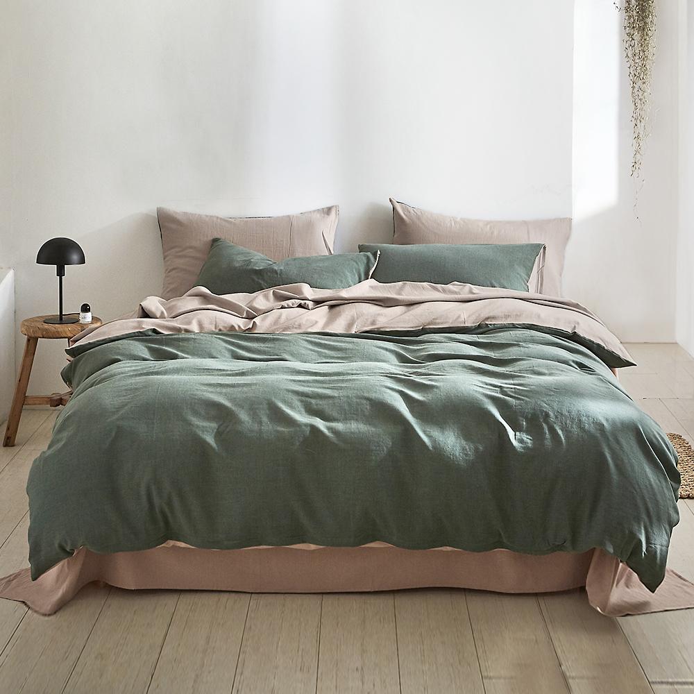 Deluxe Quilt Cover Set Cotton Duvet Queen Green Beige