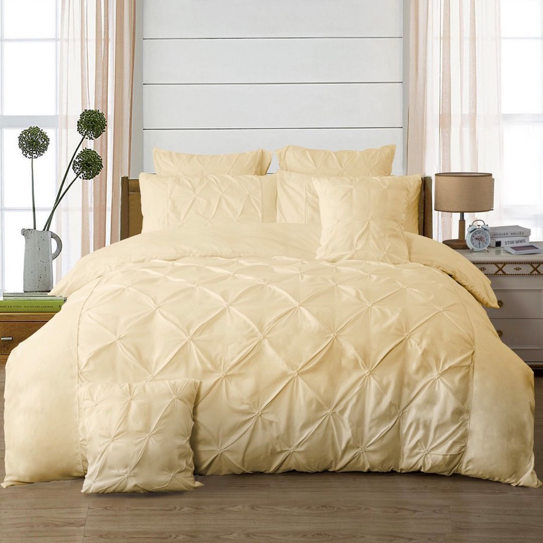 Diamond Pintuck Double Size Quilt/Doona/Duvet Cover Set - Beige - Home & Garden > Bedding - Bedzy Australia