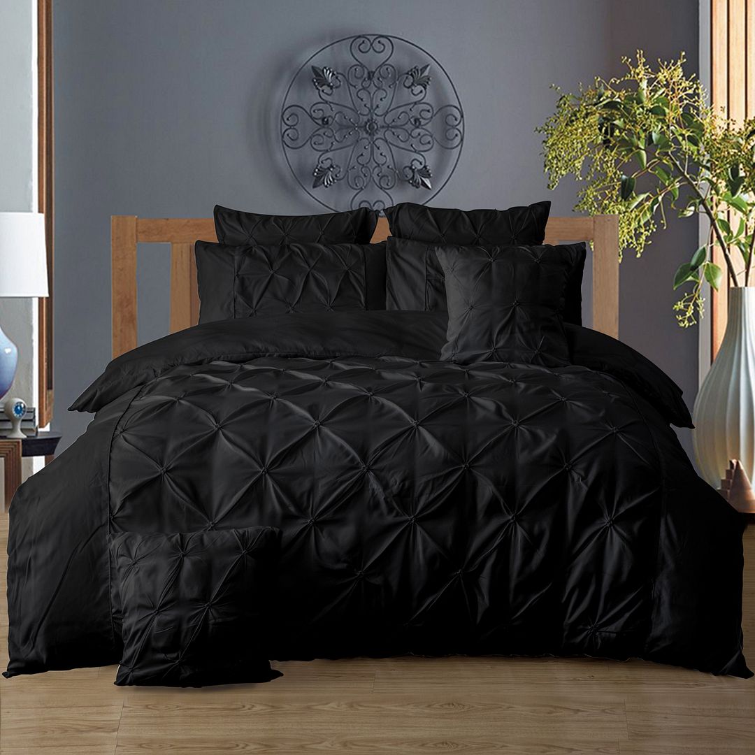 Diamond Pintuck Super King Size Black Duvet Doona Quilt Cover Set - Home & Garden > Bedding - Bedzy Australia