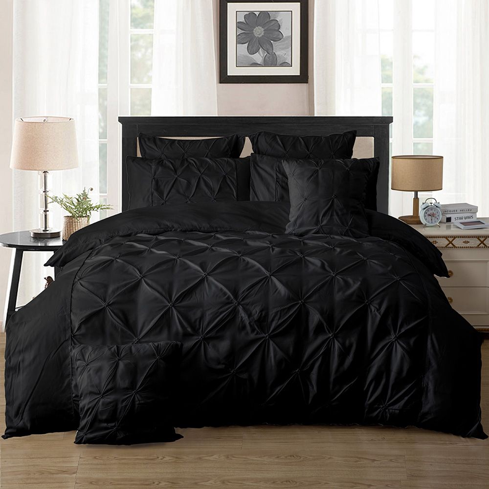 Diamond Pintuck Super King Size Black Duvet Doona Quilt Cover Set - Home & Garden > Bedding - Bedzy Australia