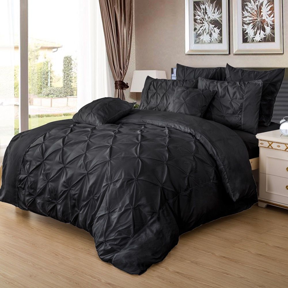 Diamond Pintuck Super King Size Black Duvet Doona Quilt Cover Set - Home & Garden > Bedding - Bedzy Australia