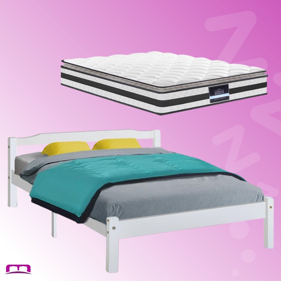 Double Package | Gibson Bed White & Normay Series Pillow Top Mattress (Medium Firm) - Bedzy Australia