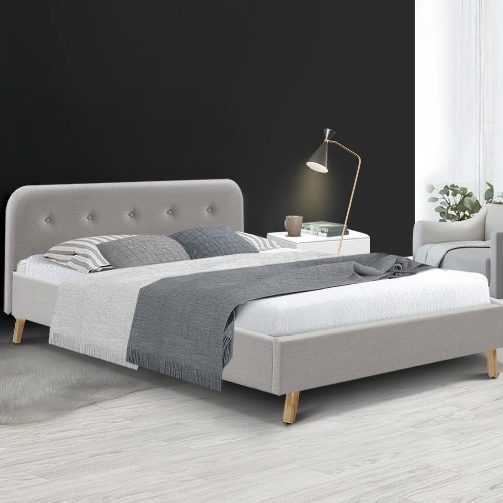 Double Package | Tarcoola Bed Beige & Glay Bonnell Spring Mattress (Medium Firm) - Bedzy Australia