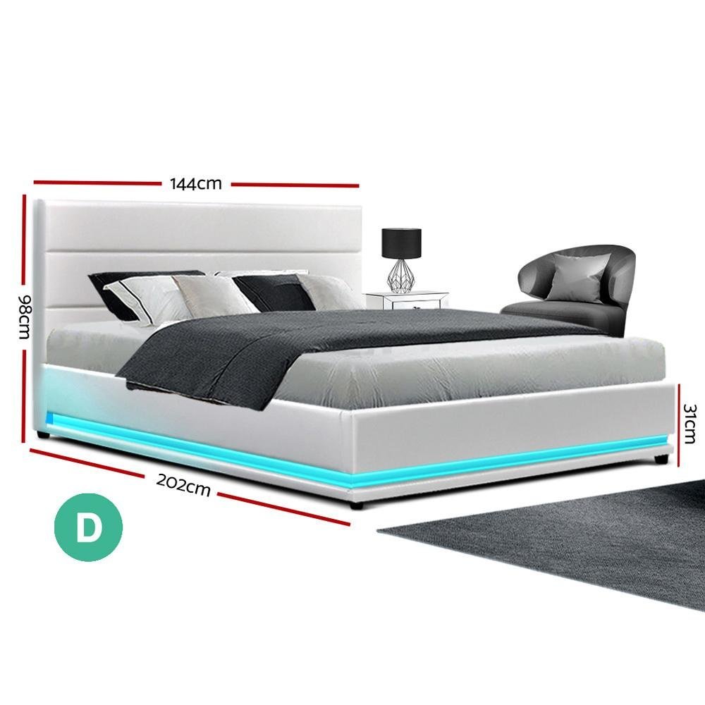 Double Premium Package | Henley LED Bed White, Luna Series Euro Top Mattress (Medium Firm) & Bamboo Mattress Topper! - Bedzy Australia