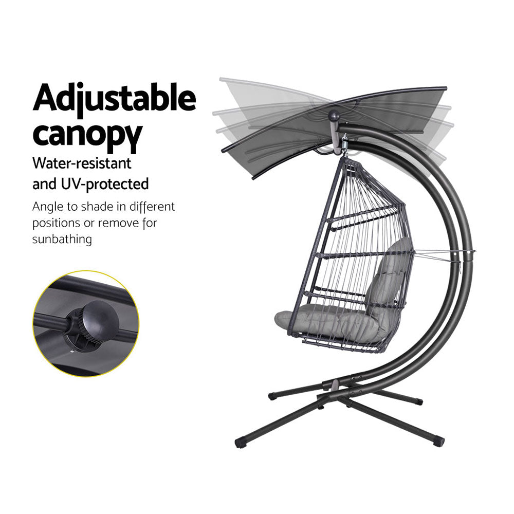 Double Wicker Hanging Swing Chair with Stand Grey - Furniture > Outdoor - Bedzy Australia