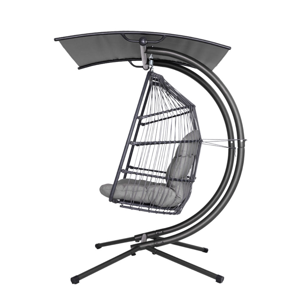 Double Wicker Hanging Swing Chair with Stand Grey - Furniture > Outdoor - Bedzy Australia