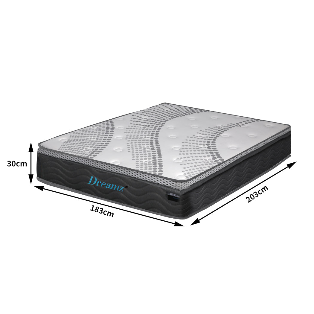 Dreamz Mattress Pocket Spring Cool Gel Memory Foam Euro Top Medium Soft 30CM - Bedzy Australia