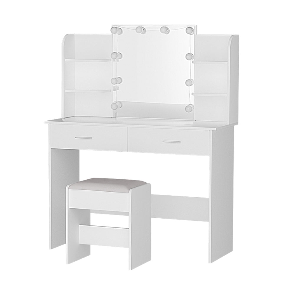 Dulcea LED Dressing Table Makeup Mirror and Stool Set White - Furniture > Bedroom - Bedzy Australia