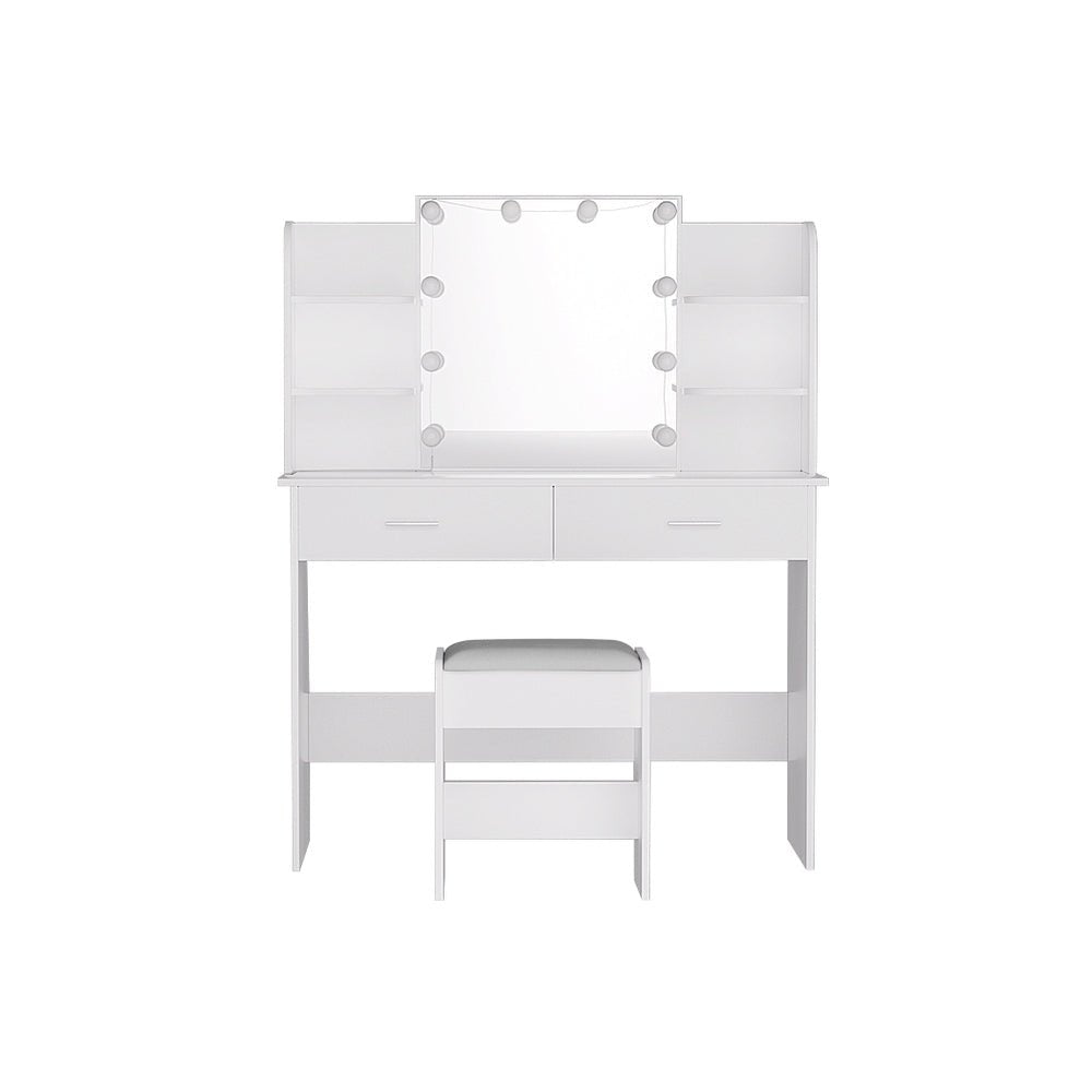 Dulcea LED Dressing Table Makeup Mirror and Stool Set White - Furniture > Bedroom - Bedzy Australia