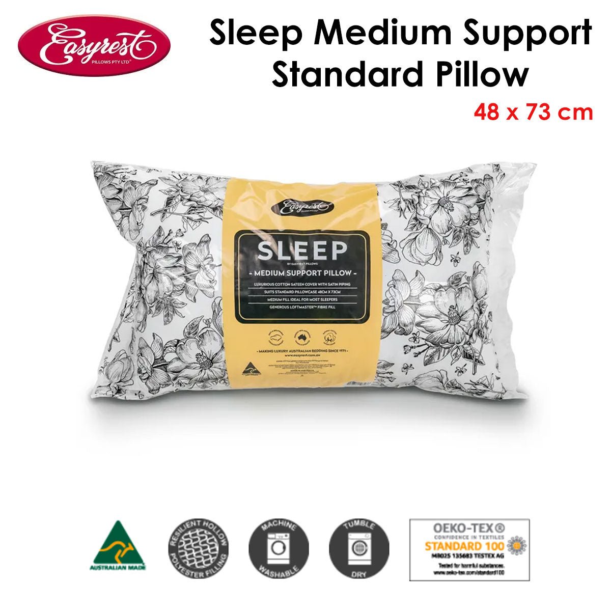 Easyrest Sleep Medium Support Standard Pillow 48 x 73 cm - Home & Garden > Bedding - Bedzy Australia