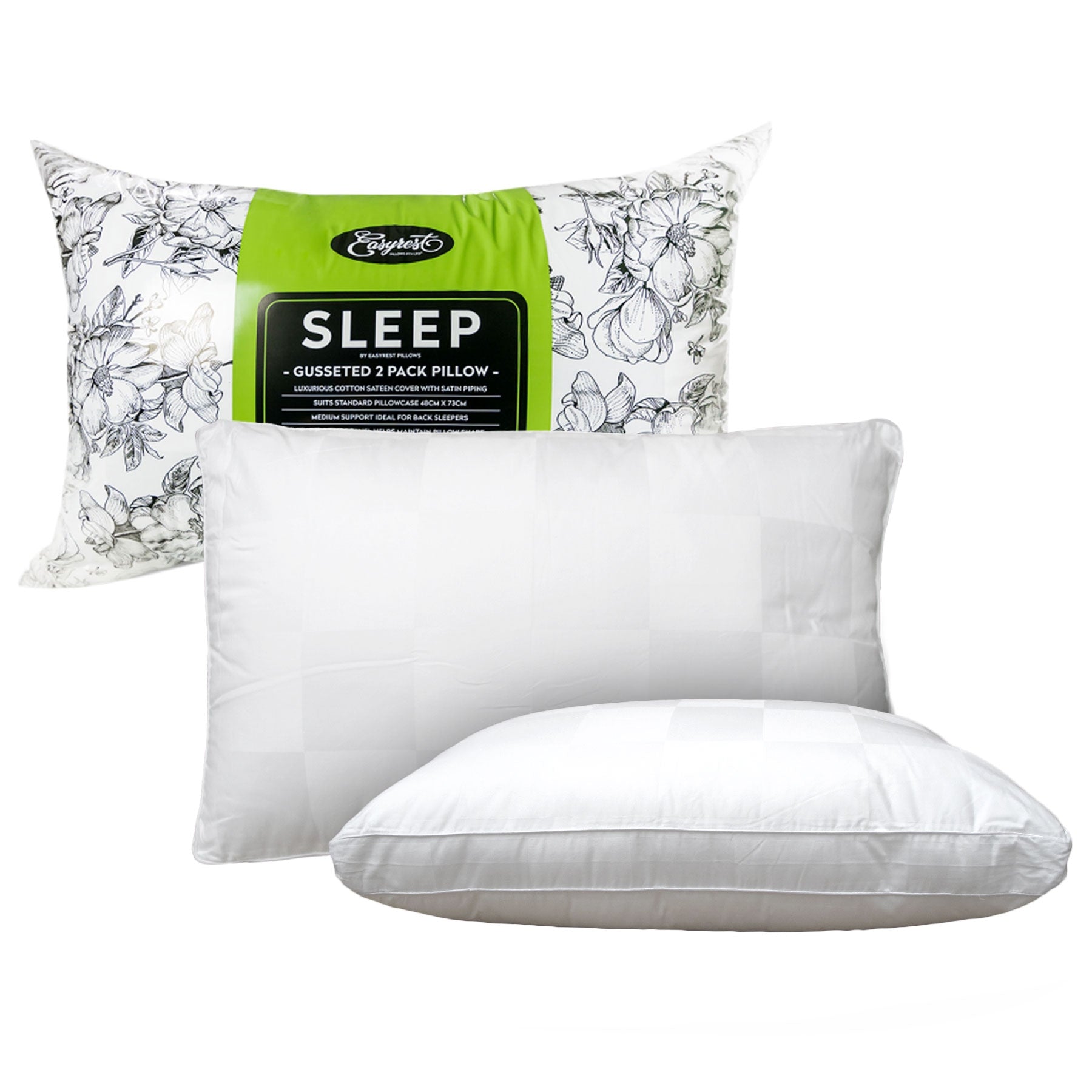 Easyrest Sleep Twin Pack Gusseted Medium Standard Pillows - Home & Garden > Bedding - Bedzy Australia