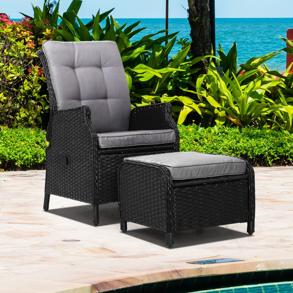 Ella Outdoor Recliner Patio Chair Black - Furniture > Outdoor - Bedzy Australia