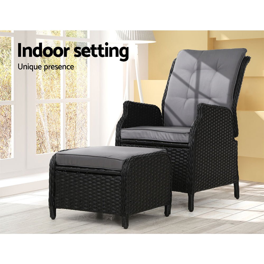 Ella Outdoor Recliner Patio Chair Black - Furniture > Outdoor - Bedzy Australia