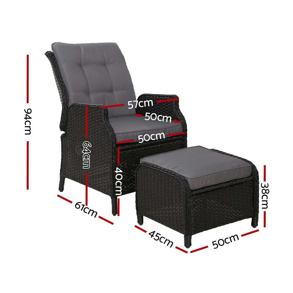 Ella Outdoor Recliner Patio Chair Black - Furniture > Outdoor - Bedzy Australia