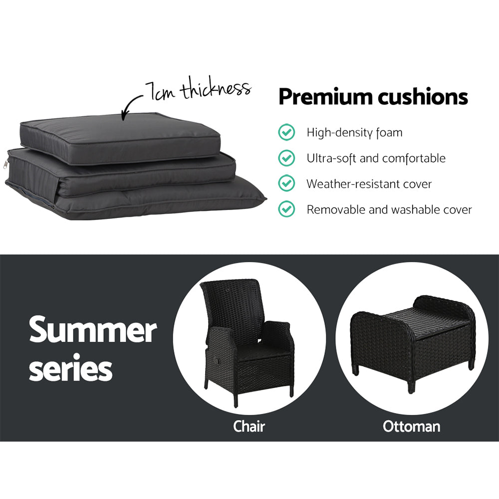 Ella Outdoor Recliner Patio Chair Black - Furniture > Outdoor - Bedzy Australia