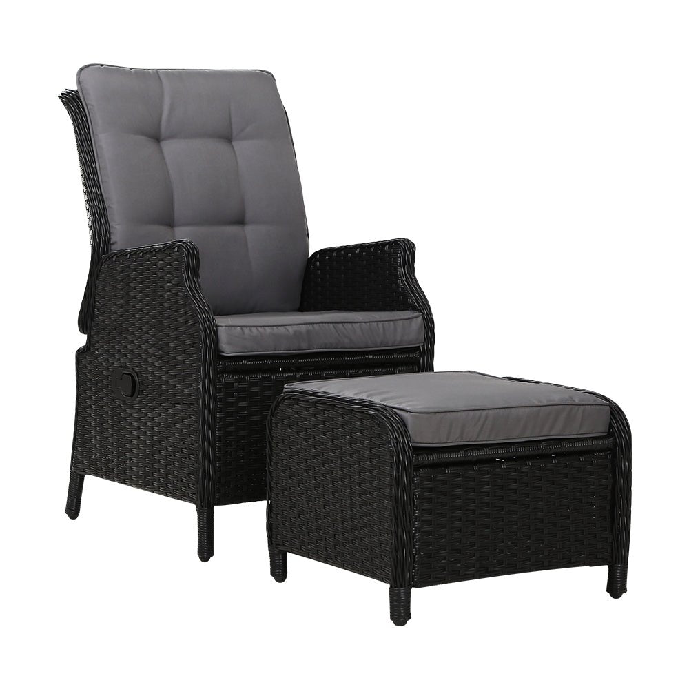 Ella Outdoor Recliner Patio Chair Black - Furniture > Outdoor - Bedzy Australia