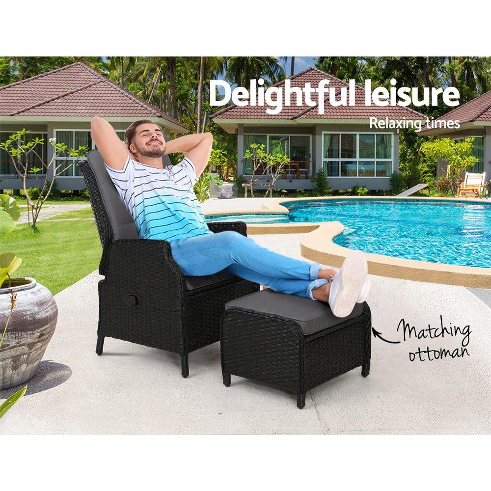 Ella Outdoor Recliner Patio Chair Black - Furniture > Outdoor - Bedzy Australia