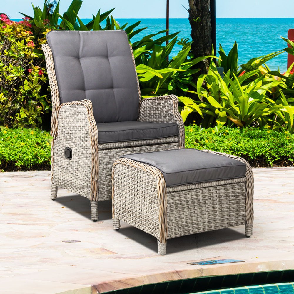 Ella Outdoor Recliner Patio Chair Grey - Furniture > Outdoor - Bedzy Australia