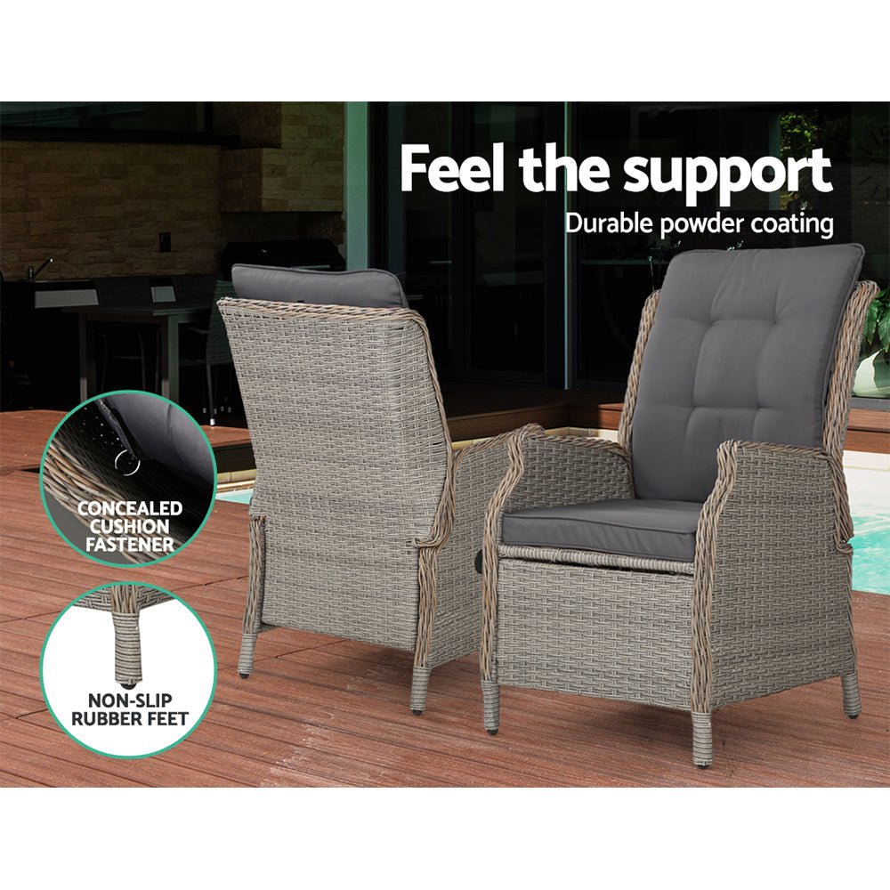 Ella Outdoor Recliner Patio Chair Grey - Furniture > Outdoor - Bedzy Australia