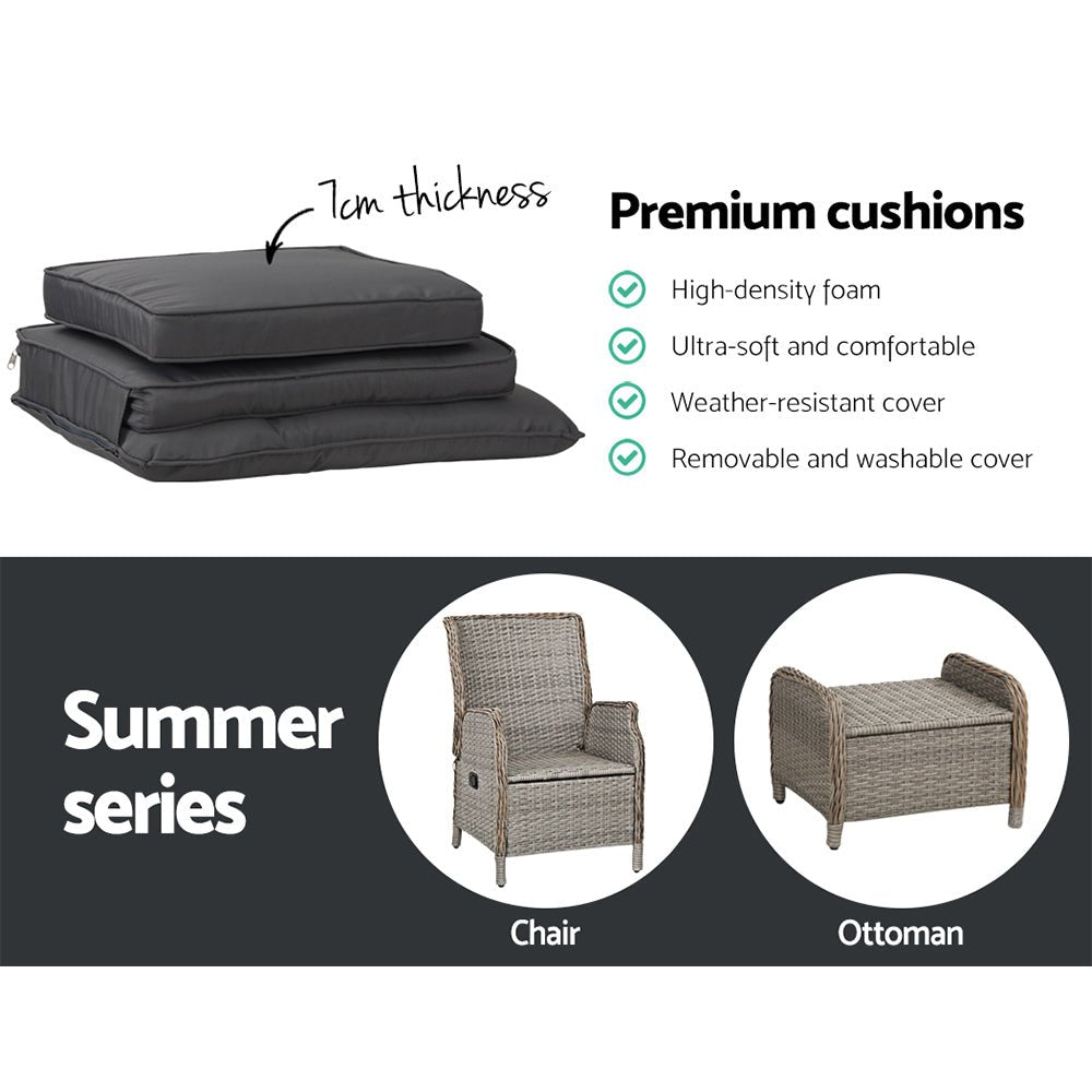 Ella Outdoor Recliner Patio Chair Grey - Furniture > Outdoor - Bedzy Australia