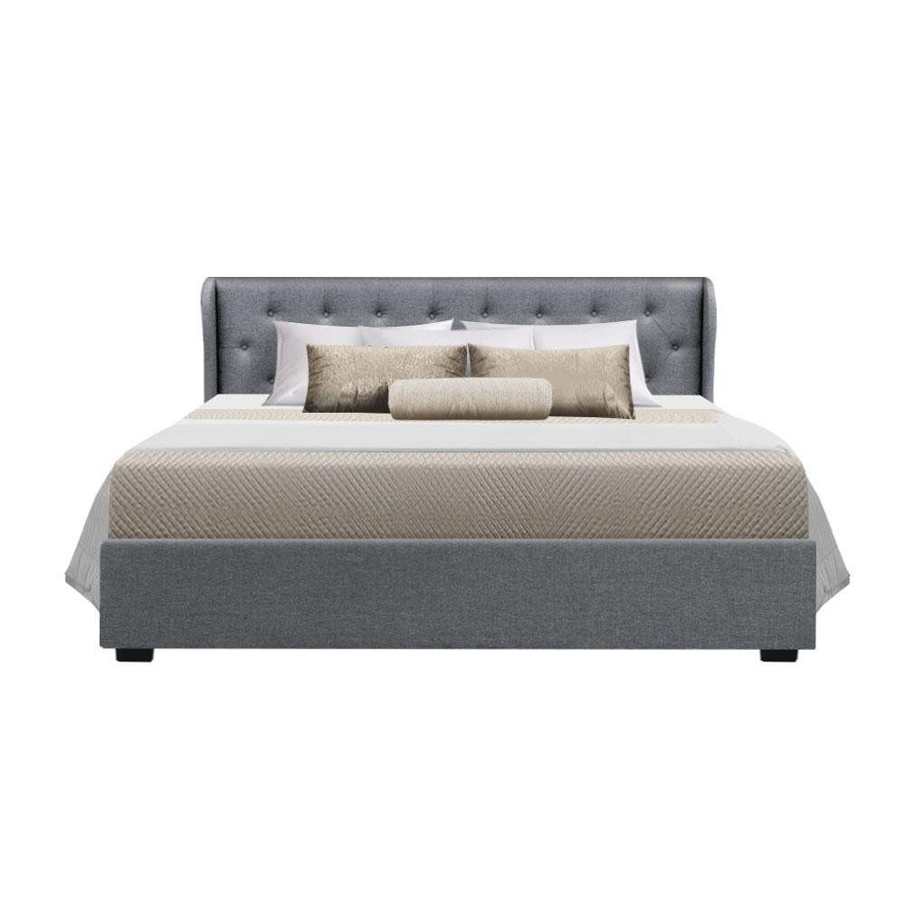 Elouera King Bed Frame With Gas Lift Storage Grey - Bedzy Australia