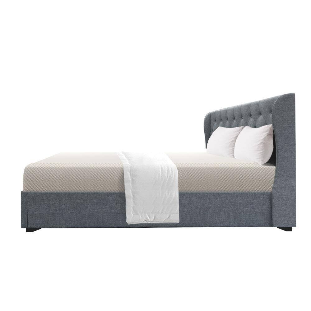 Elouera King Bed Frame With Gas Lift Storage Grey - Bedzy Australia