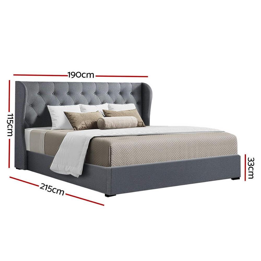 Elouera King Bed Frame With Gas Lift Storage Grey - Bedzy Australia