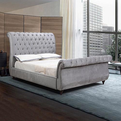 Elsa Deluxe King Bed Frame Navy Grey - Bedzy Australia