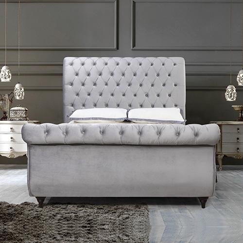 Elsa Deluxe Queen Bed Frame Navy Grey - Bedzy Australia