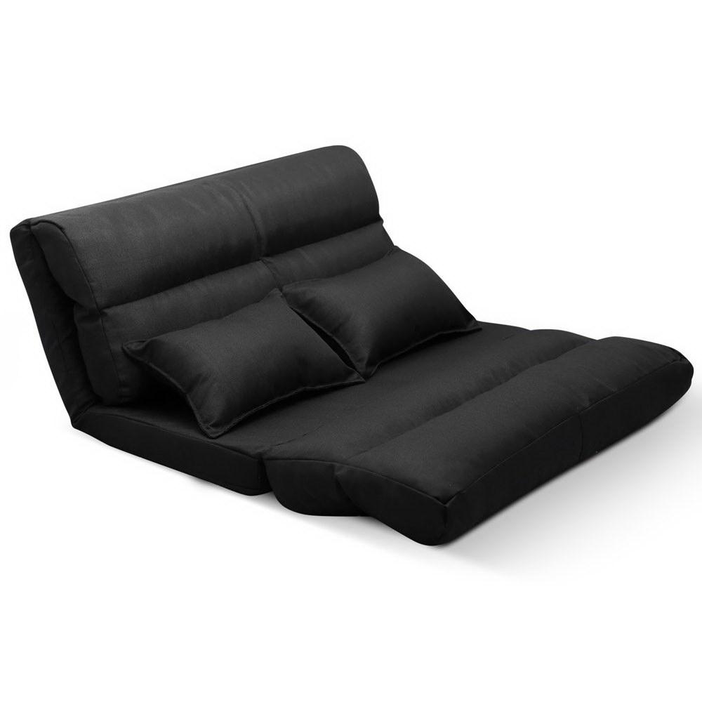 Floor Sofa Lounge 2 Seater Futon Chair Couch Folding Recliner Metal Black - Bedzy Australia