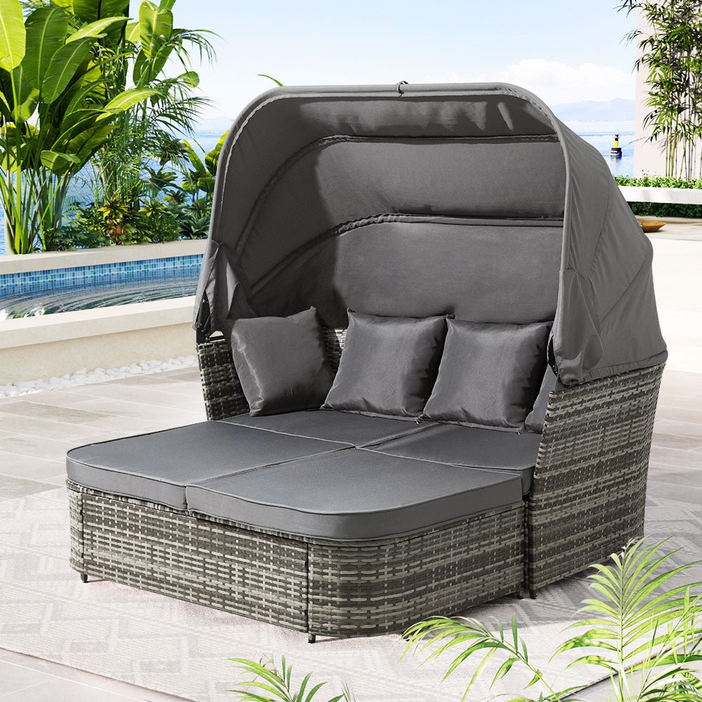 Extra Large Outdoor Day Bed With Canopy Grey - Furniture > Outdoor - Bedzy Australia