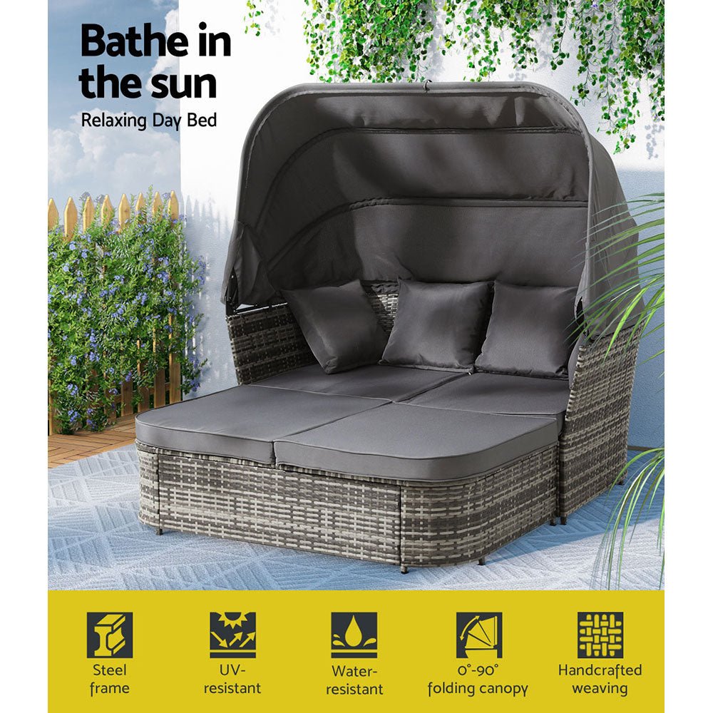 Extra Large Outdoor Day Bed With Canopy Grey - Furniture > Outdoor - Bedzy Australia