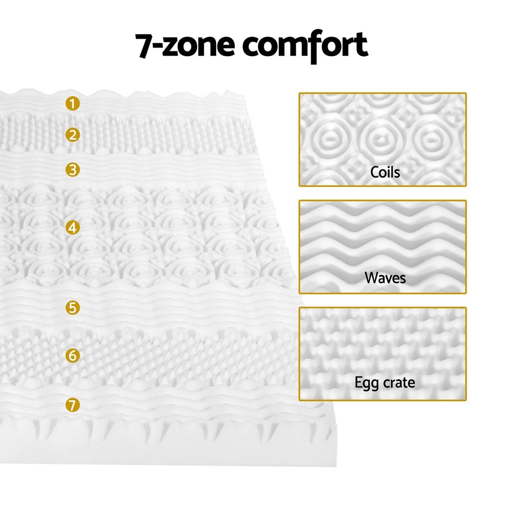 Memory Foam Mattress Topper 7-Zone Airflow Pad 8cm Queen White - Furniture > Mattresses - Bedzy Australia