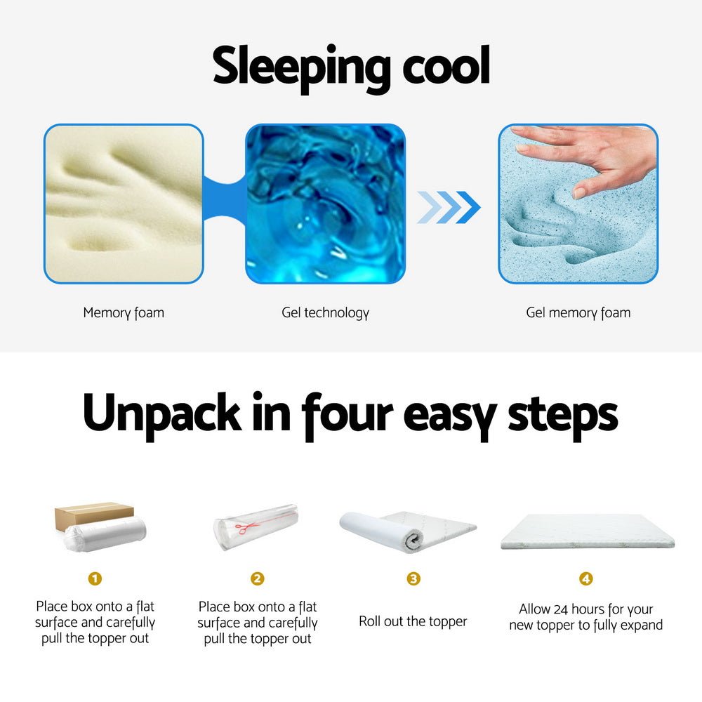 10cm Thick Deluxe Memory Foam Mattress Topper Cool Gel - Double - Furniture > Mattresses - Bedzy Australia