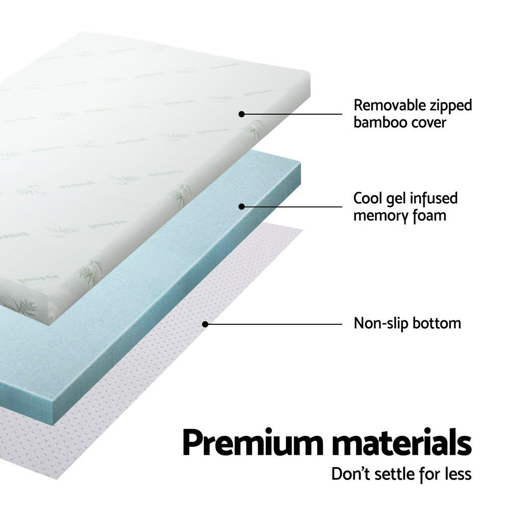 10cm Thick Deluxe Memory Foam Mattress Topper Cool Gel - Double - Furniture > Mattresses - Bedzy Australia