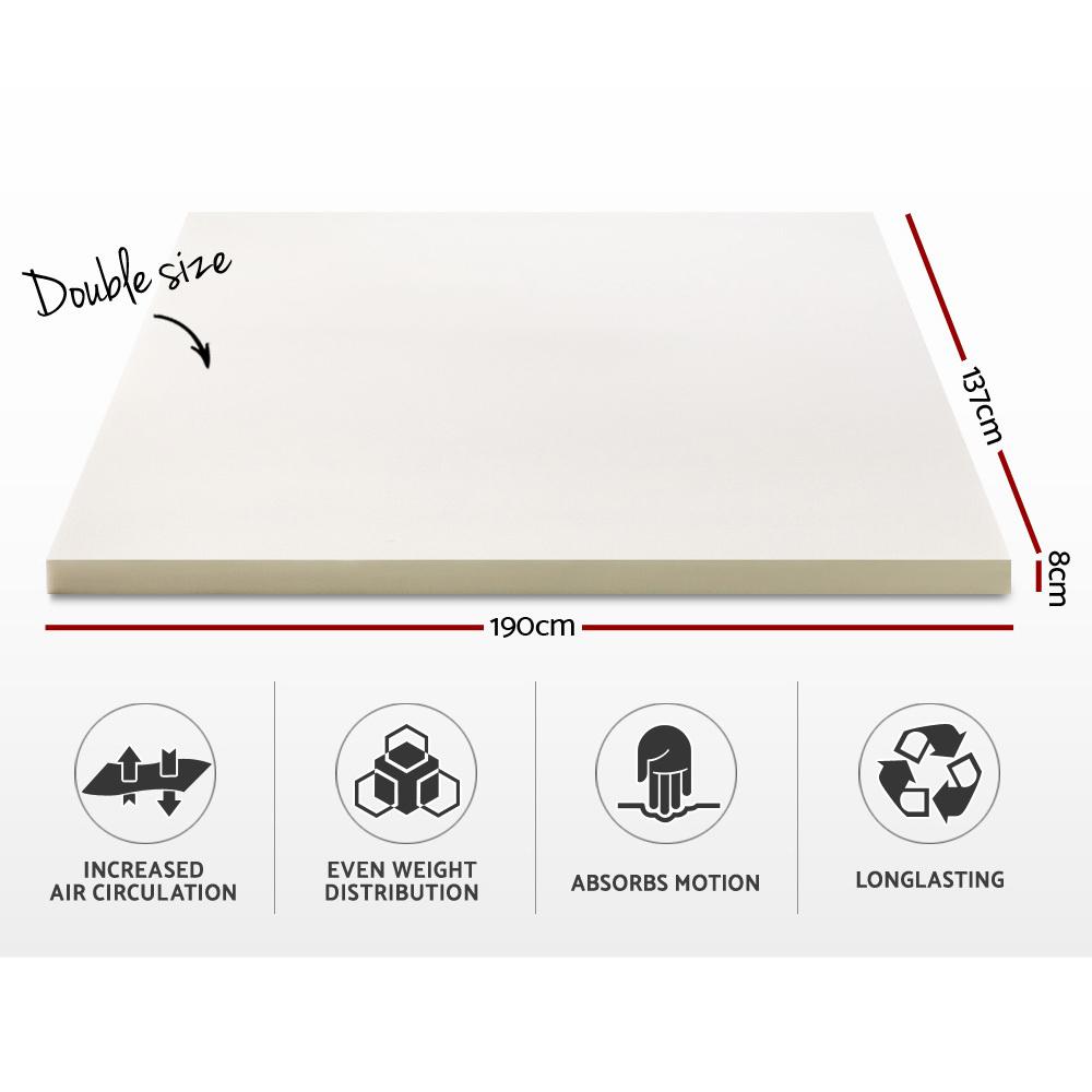 Memory Foam Mattress Topper w/Cover 8cm - Double - Bedzy Australia