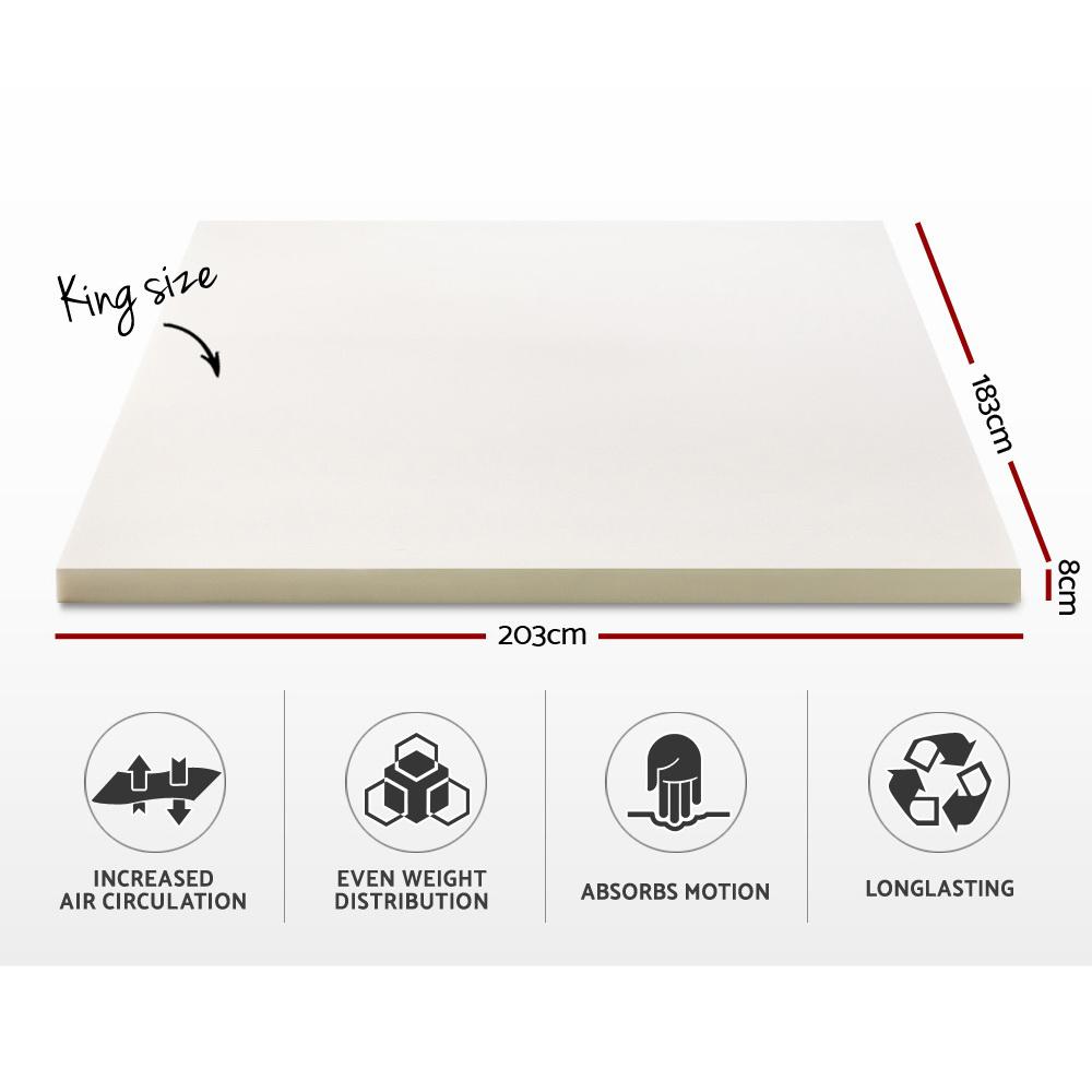 Memory Foam Mattress Topper w/Cover 8cm - King - Bedzy Australia