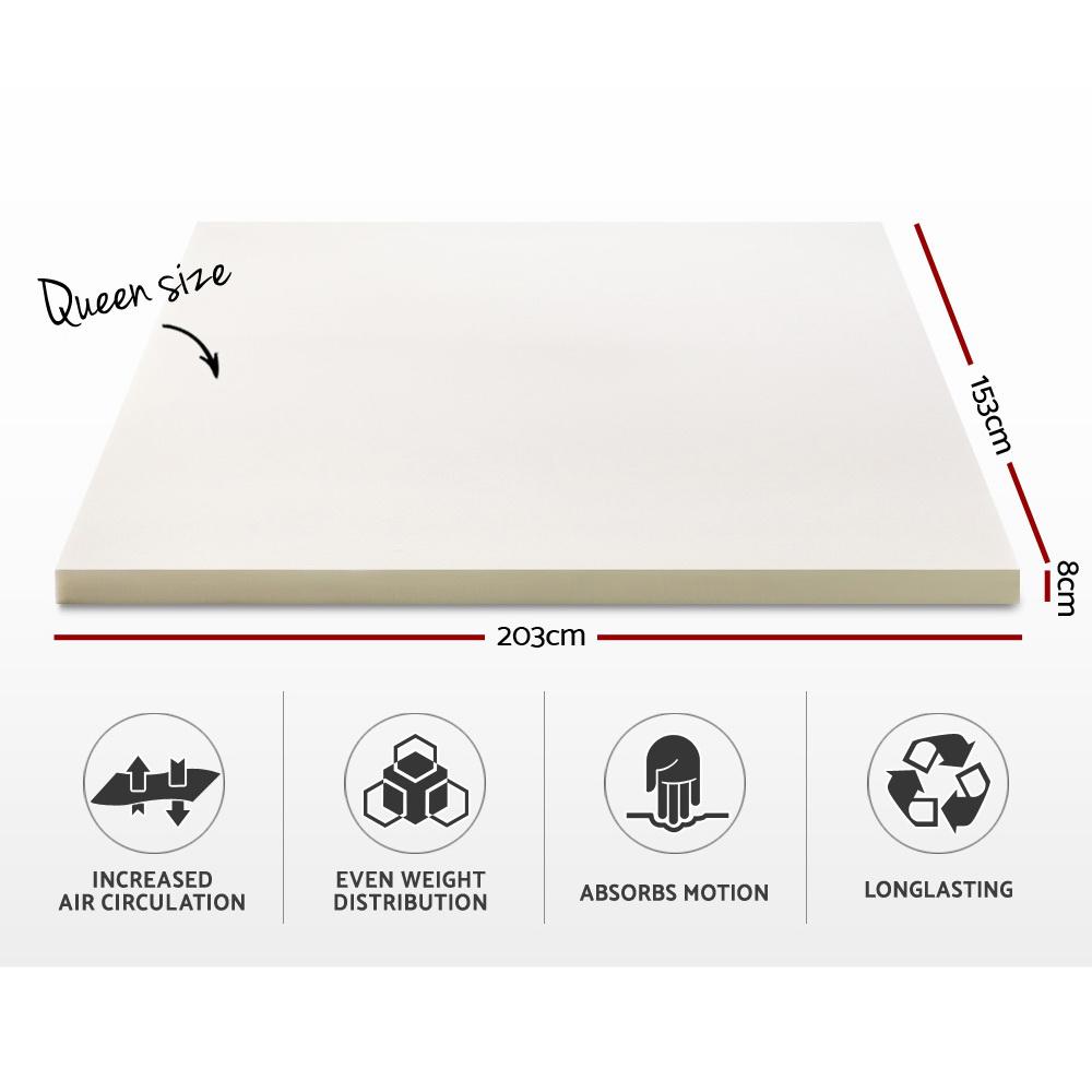 Memory Foam Mattress Topper w/Cover 8cm - Queen - Bedzy Australia