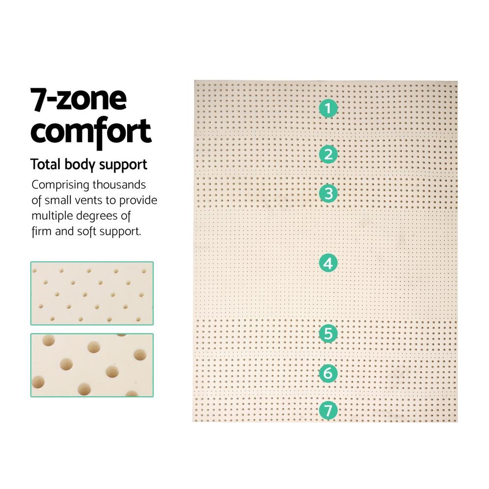 Pure Natural Latex Mattress Topper 7 Zone 5cm Queen - Bedzy Australia