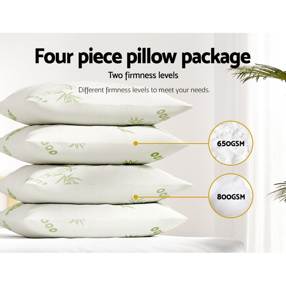 Giselle Hotel Pillow Bed Pillows 4 Pack Family Soft Medium Firm Bamboo Cover - Home & Garden > Bedding - Bedzy Australia