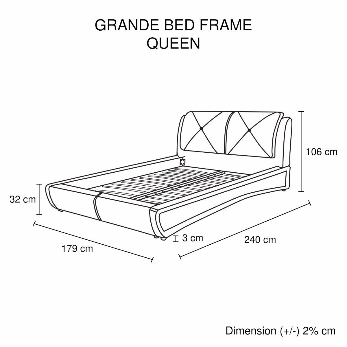 Grande Queen Bed Frame Black - Bedzy Australia