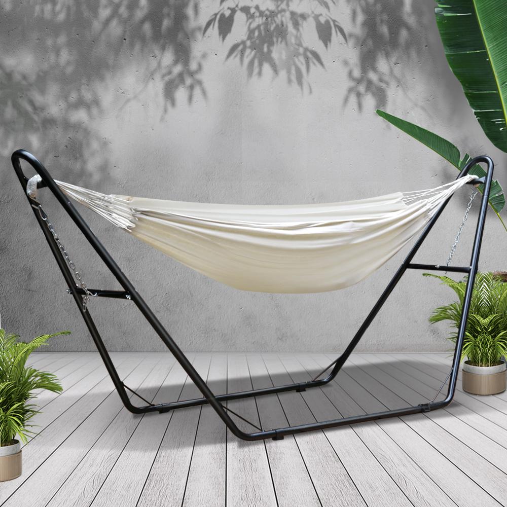 Hammock Bed with Steel Frame Stand - Cream - Bedzy Australia