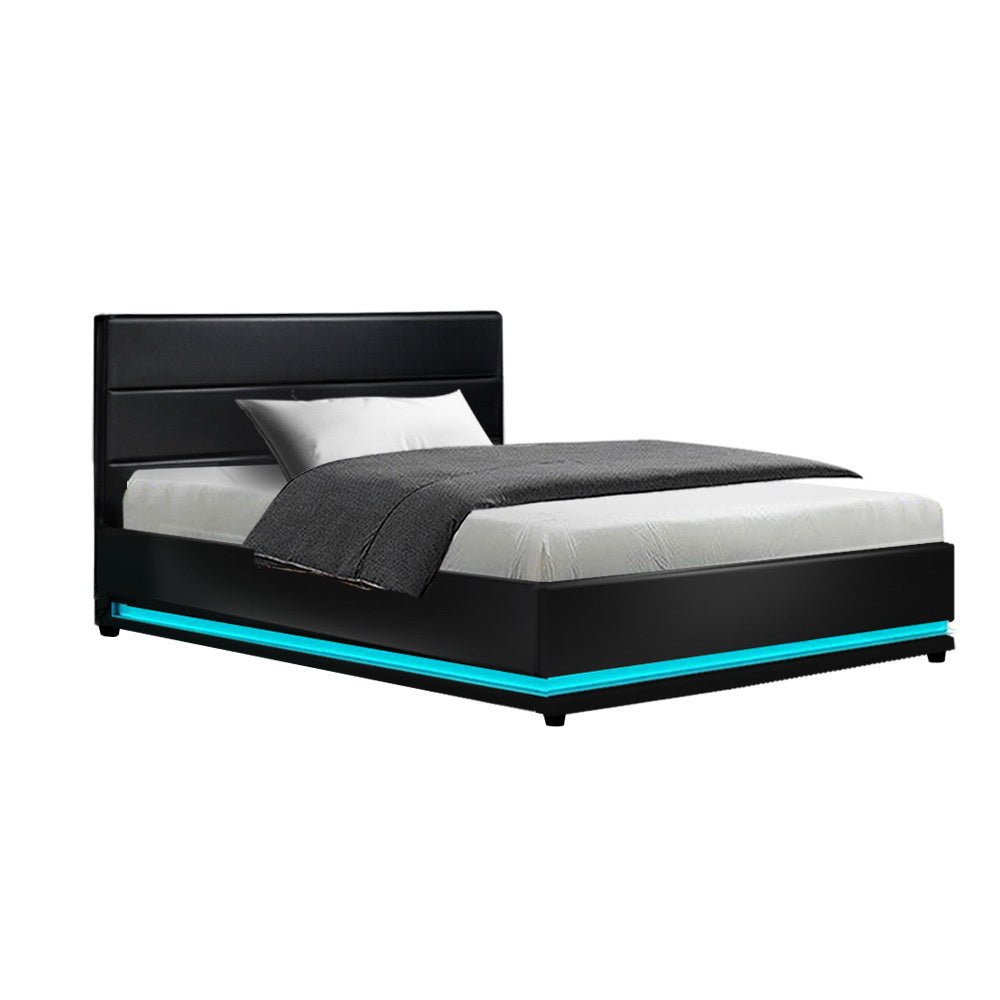 Henley LED Storage King Single Bed Frame Black - Furniture > Bedroom - Bedzy Australia