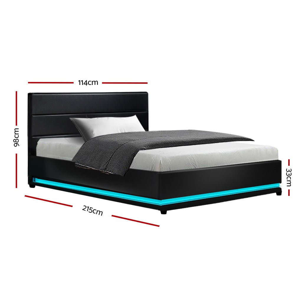 Henley LED Storage King Single Bed Frame Black - Furniture > Bedroom - Bedzy Australia