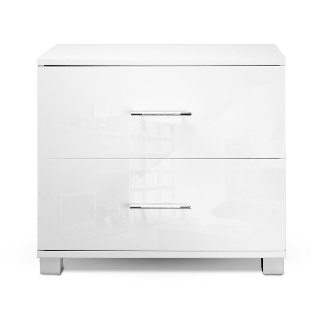 High Gloss Bedside Table With 2 Drawers White - Bedzy Australia