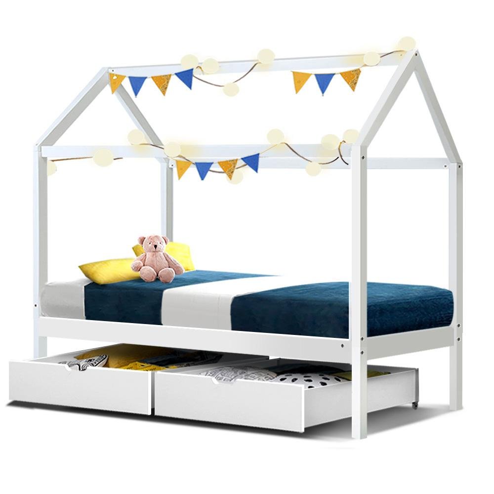 Kids Bali Wooden Single Bed Frame White - Bedzy Australia