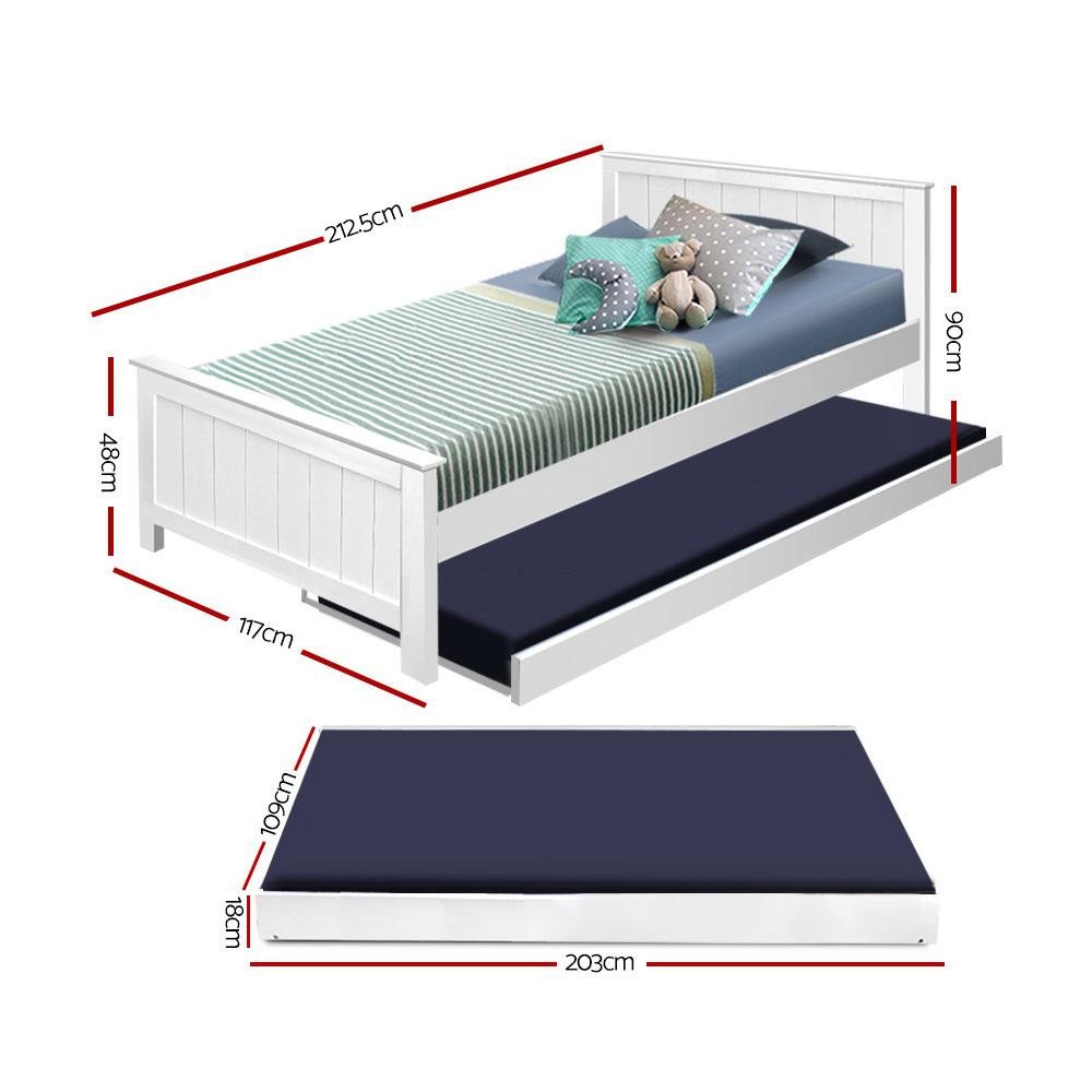 Kids Elvis Wooden King Single Trundle Bed Frame White - Bedzy Australia