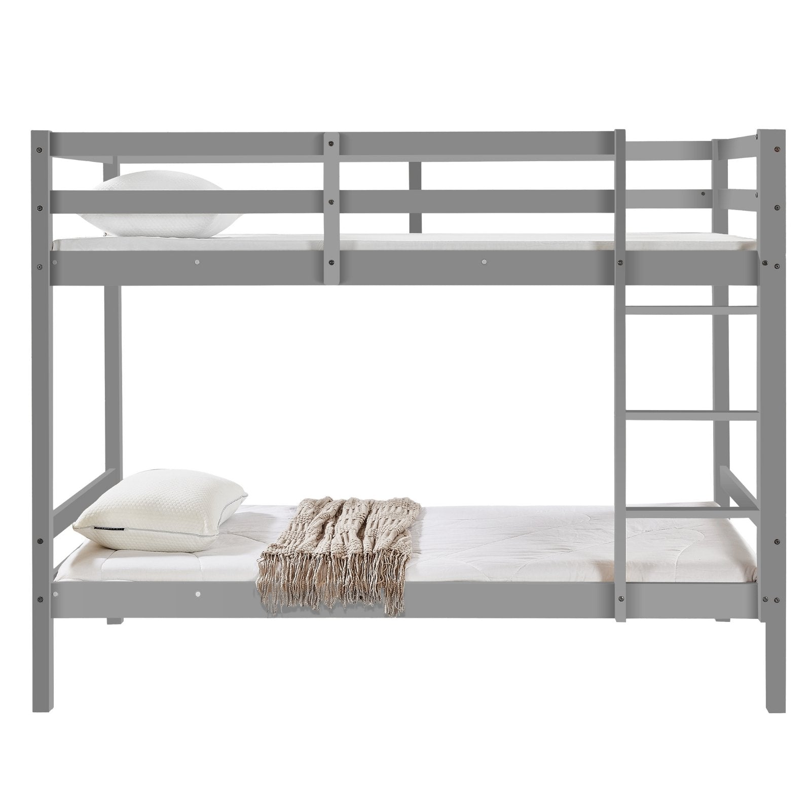 Kids Solid Pinewood Single Bunk Bed Dark Grey - Bedzy Australia