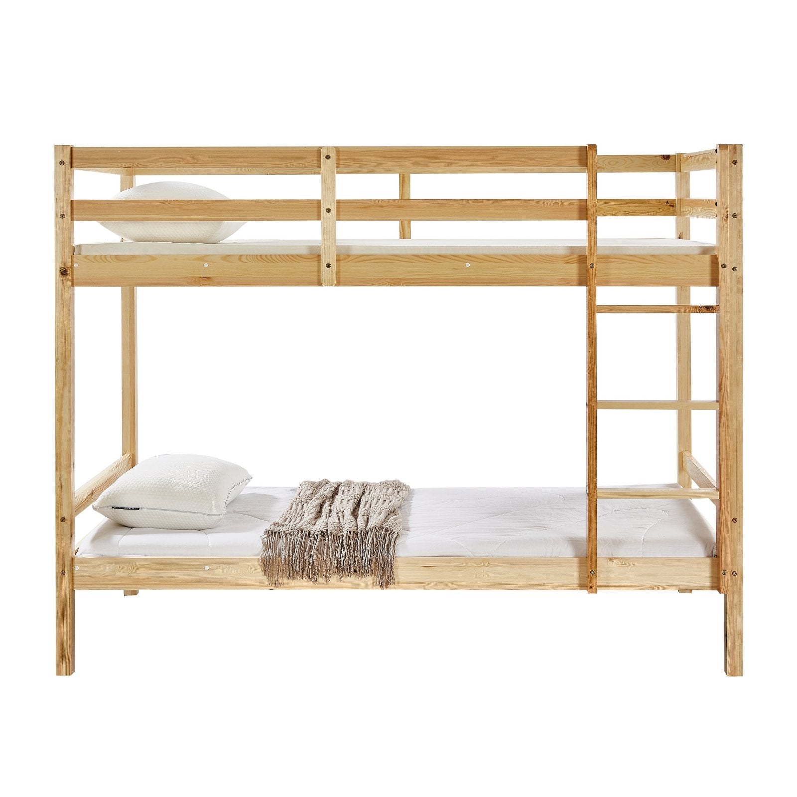 Kids Solid Pinewood Single Bunk Bed Natural - Bedzy Australia